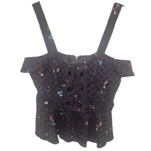 Parker navy blue Floral Lace-Up Tank Top NWOT